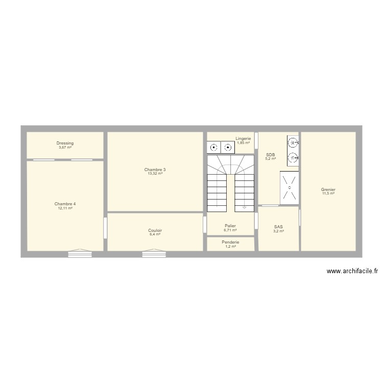 Epernay 2 eme etage 1. Plan de 10 pièces et 65 m2