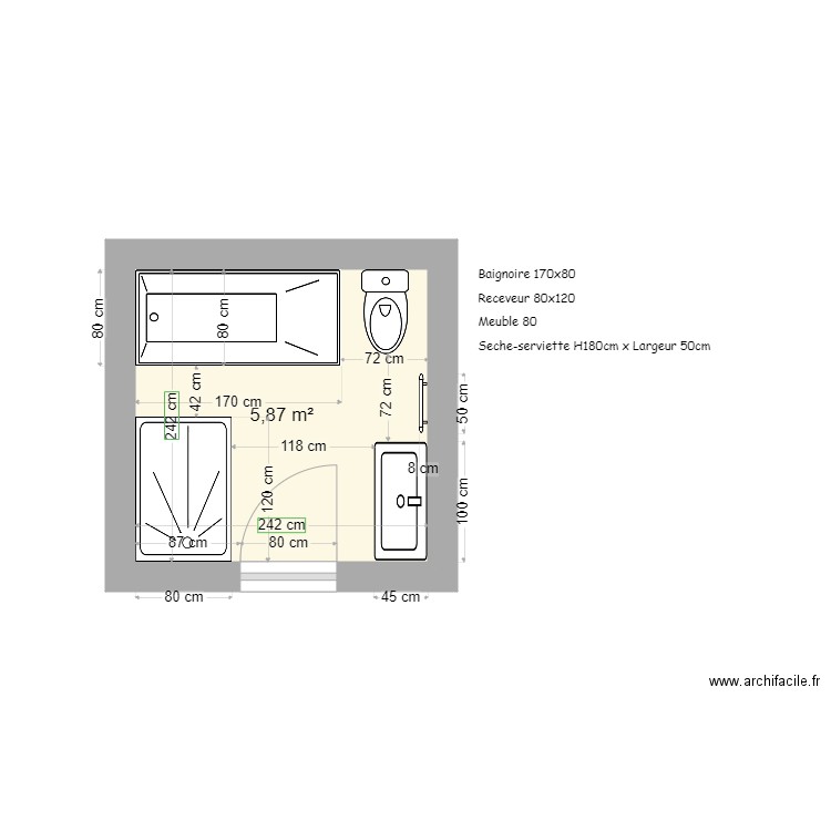 WERIONS SDB R1. Plan de 1 pièce et 6 m2