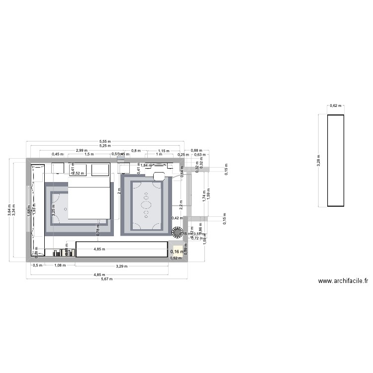chambre Drolet v4 mesures banc. Plan de 1 pièce et 0 m2