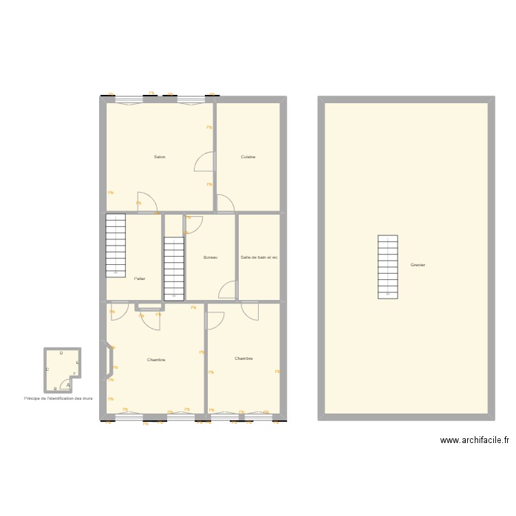 Croquis EYL 2ème et grenier. Plan de 12 pièces et 176 m2