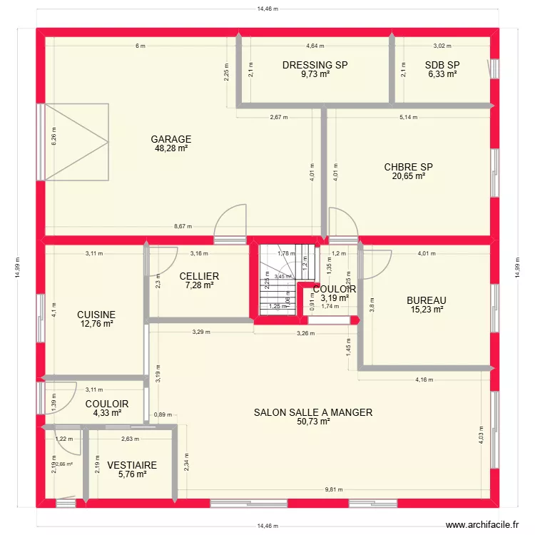 RDC 1 TEST PLUS PETIT. Plan de 13  et 190 m²