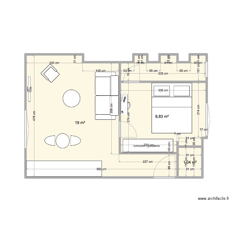 BAC2. Plan de 4 pièces et 32 m2