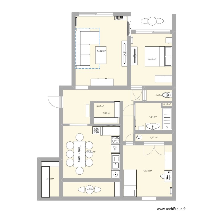 Maison aurore. Plan de 12 pièces et 82 m2