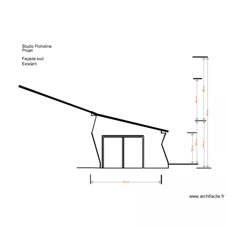 Studio Picholine Projet sur&eacute;l&eacute;vation Fa&ccedil;ade Sud Existant. Plan de 