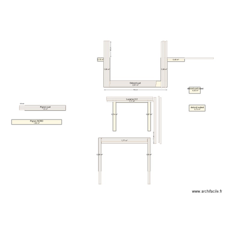 toiture. Plan de 15 pièces et 16 m2