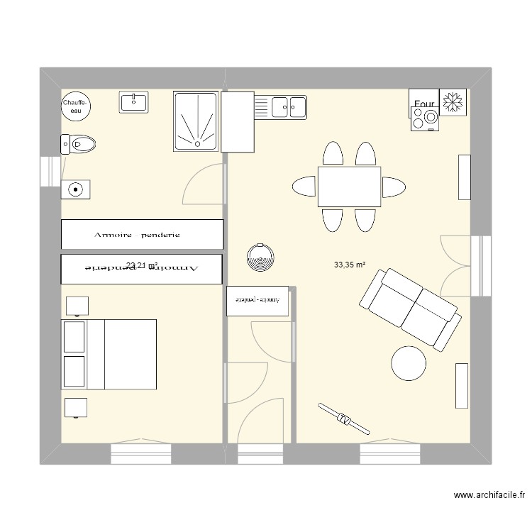 chambre devant 3. Plan de 2 pièces et 56 m2