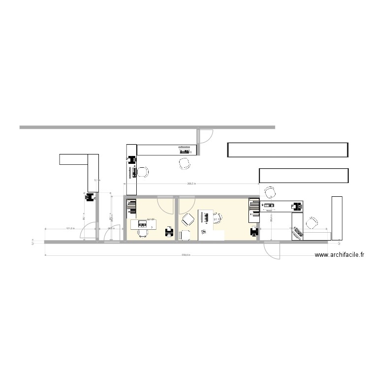 BUREAU PIECES . Plan de 2 pièces et 14 m2