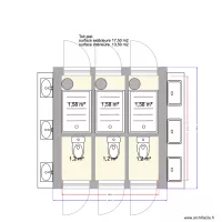 3 douches 3 WC 3,43 x 3,66