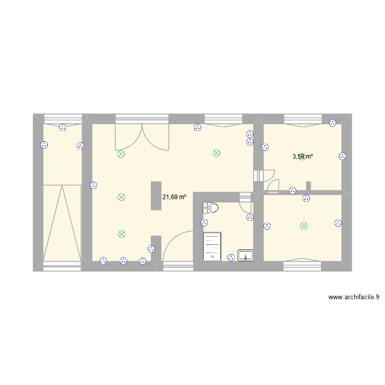 maison. Plan de 2 pièces et 25 m2