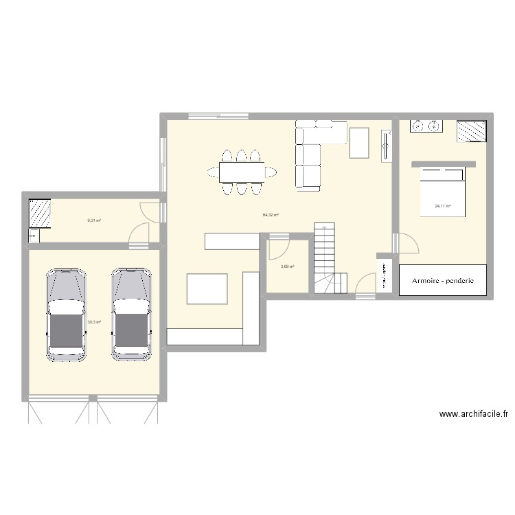 1er projet. Plan de 5 pièces et 132 m2