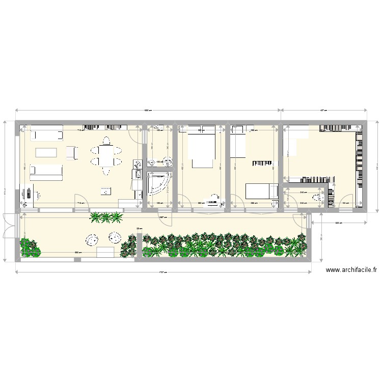 Plan de niveau V finale avec meubles. Plan de 8 pièces et 132 m2