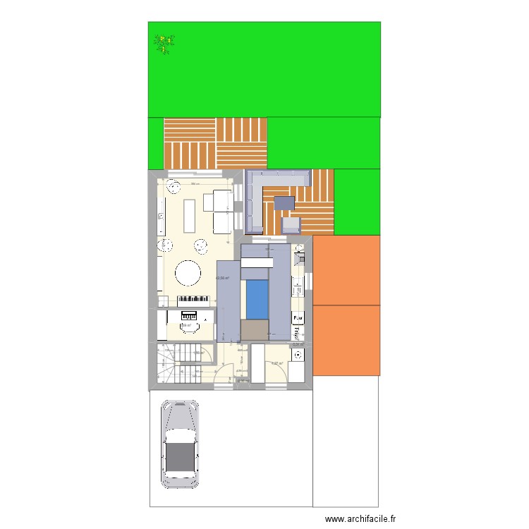 RDC_ALC. Plan de 6 pièces et 52 m2
