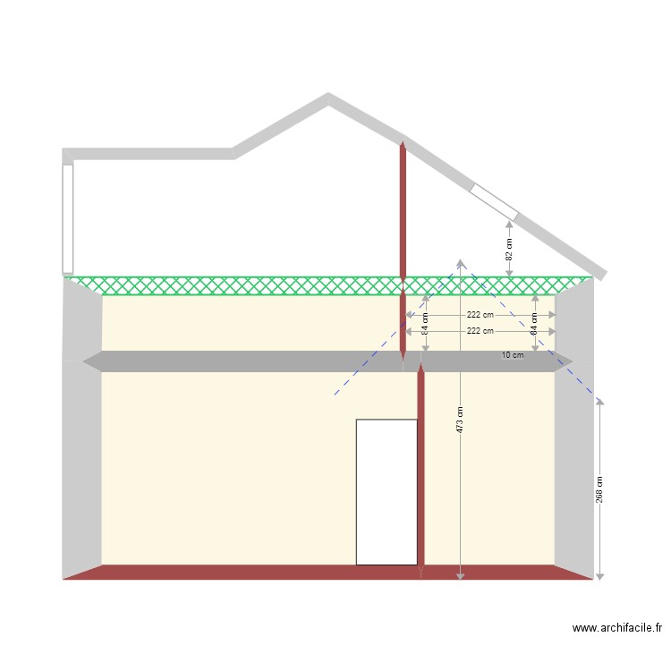 Coupe chambre mezzanine. Plan de 4 pièces et 25 m2