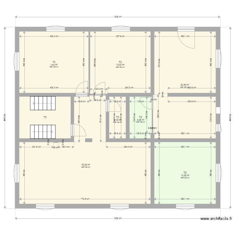 Projet Aurore Appartement T2 T3 sans ouverture. Plan de 0 pièce et 0 m2