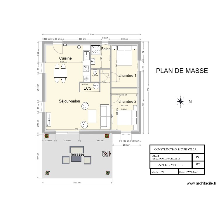 plan de masse. Plan de 4 pièces et 90 m2