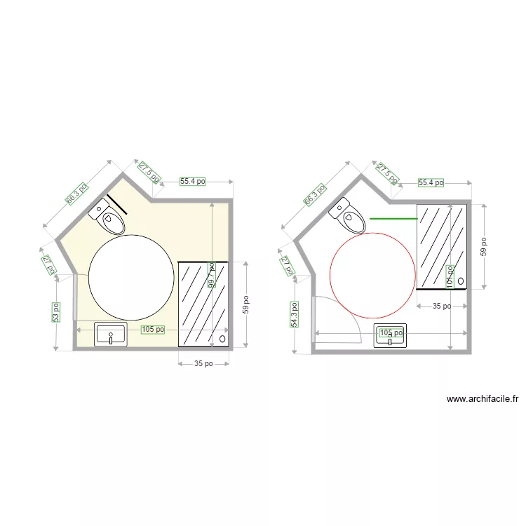 salle de bain. Plan de 