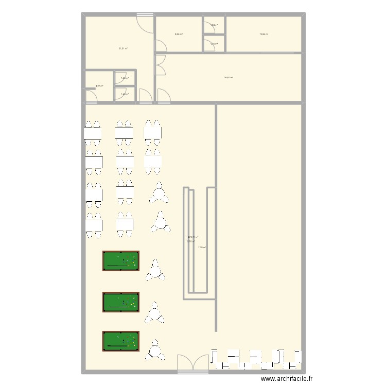 bowling. Plan de 12 pièces et 371 m2