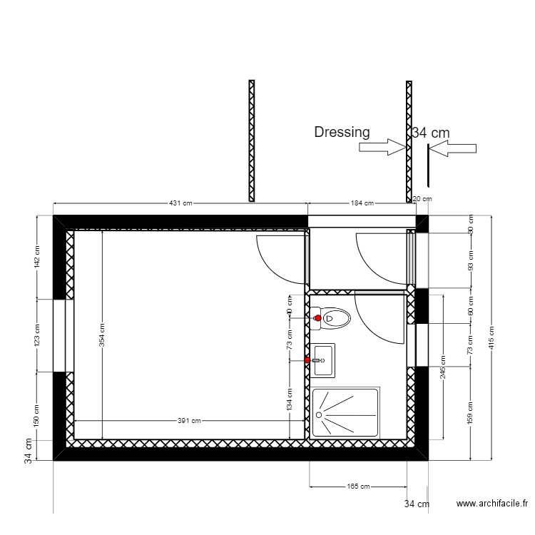 GRAND DOUBLAGES CLOISONS. Plan de 2 pièces et 26 m2