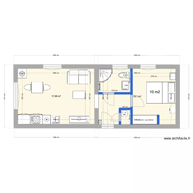 appart 1 + cuisine - 36m&sup2; version B. Plan de 