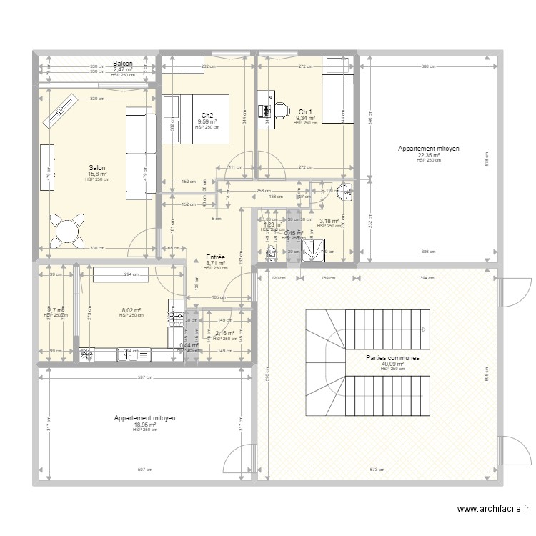 appartement Eysines. Plan de 15 pièces et 145 m2