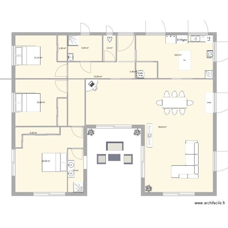 maison u 125m2. Plan de 0 pièce et 0 m2