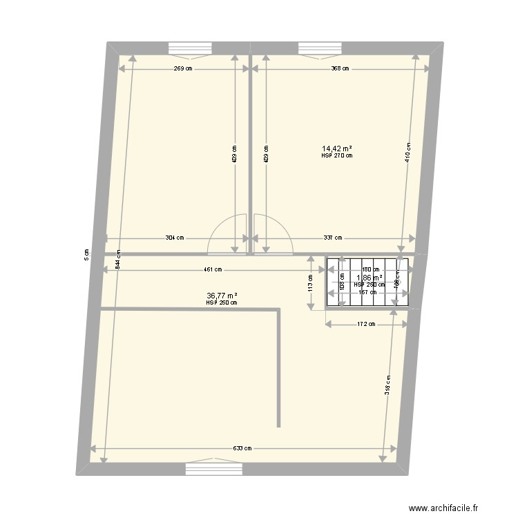 etage. Plan de 3 pièces et 53 m2
