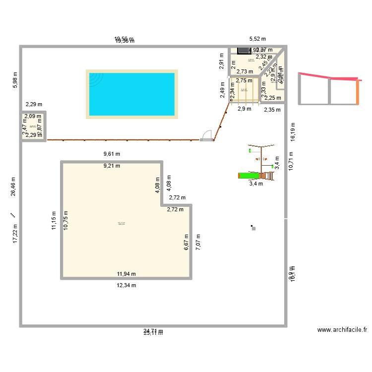 poulailler. Plan de 5 pièces et 147 m2