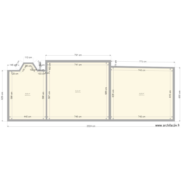 RDC HOSTELLERIE V2. Plan de 3 pièces et 125 m2