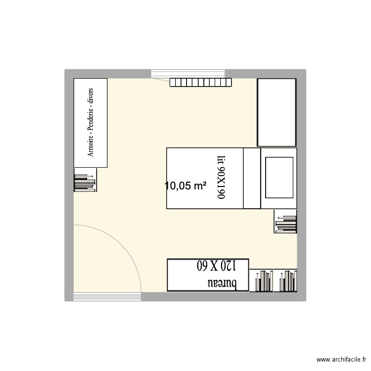 Chambre Soan Plan 1. Plan de 1 pièce et 10 m2