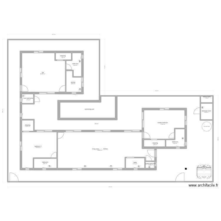 Permsub general measurements as built 161.3m2. Plan de 18 pièces et 492 m2