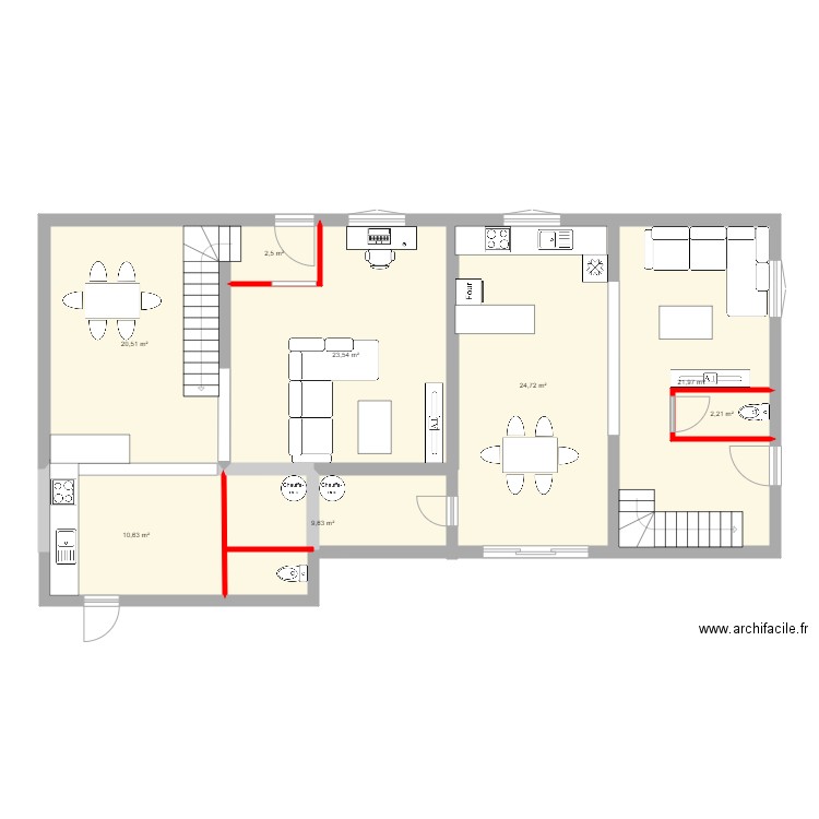 Castelnau RDC projet. Plan de 8 pièces et 116 m2