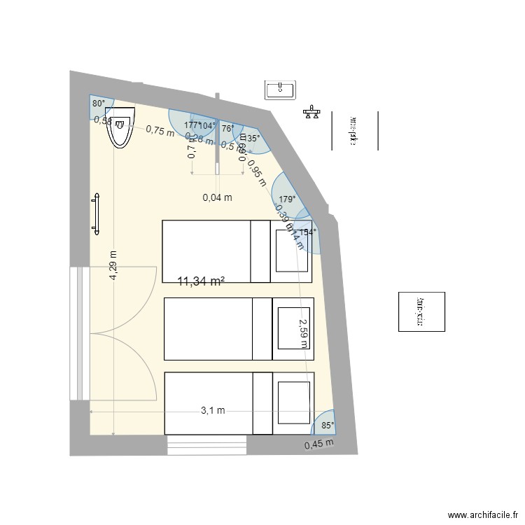 chambre 7 test. Plan de 1 pièce et 11 m2