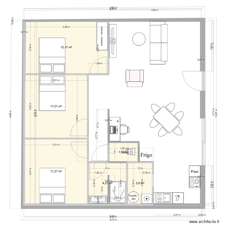 Etage garage. Plan de 6 pièces et 43 m2