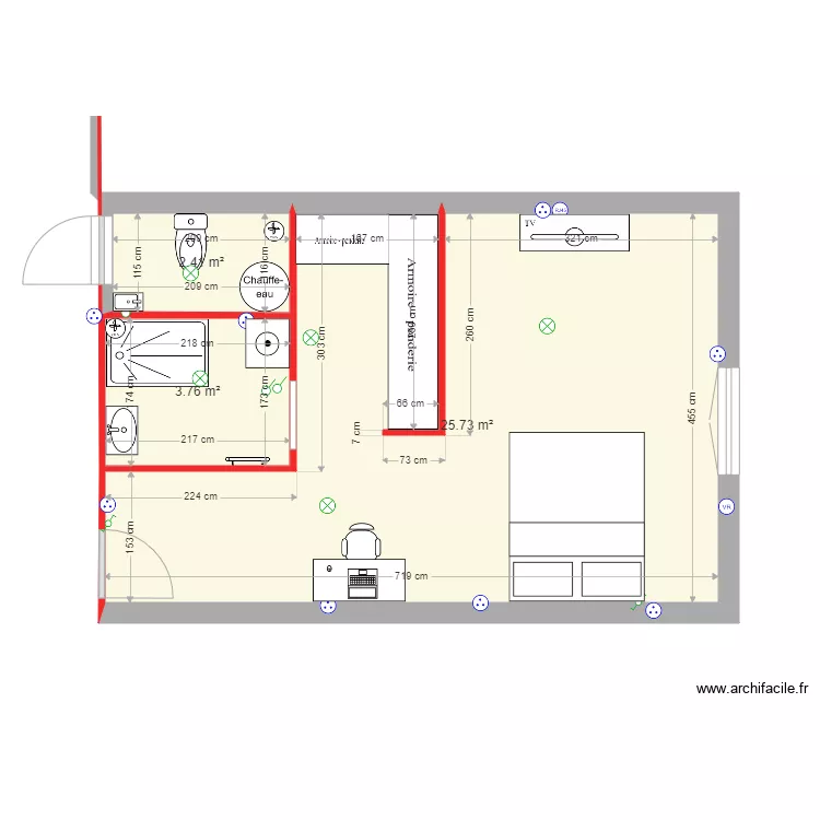 etage chambre cot&eacute; place. Plan de 