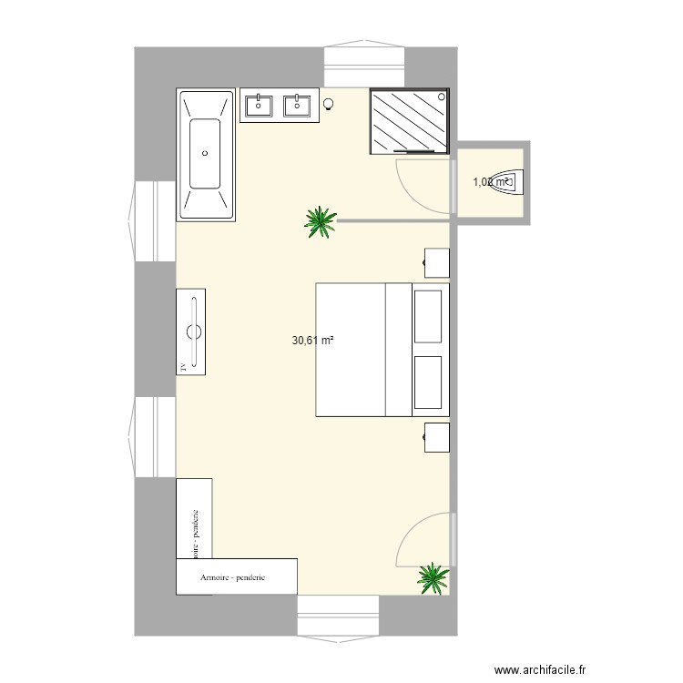 SUITE PARENTALE MOULIN 2. Plan de 2 pièces et 32 m2