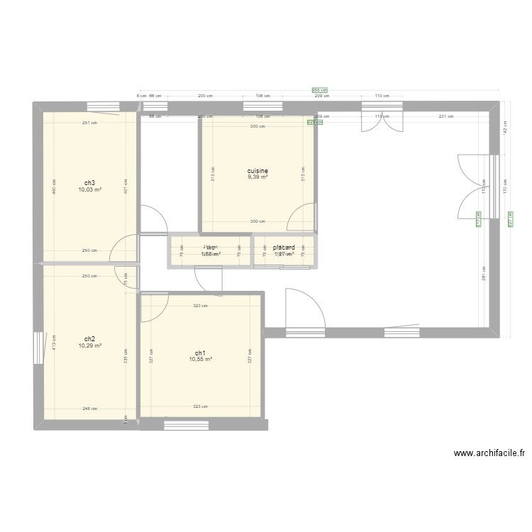  cruis. Plan de 6 pièces et 43 m2