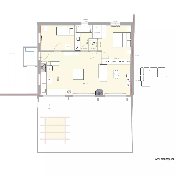 meuble avec penderie. Plan de 