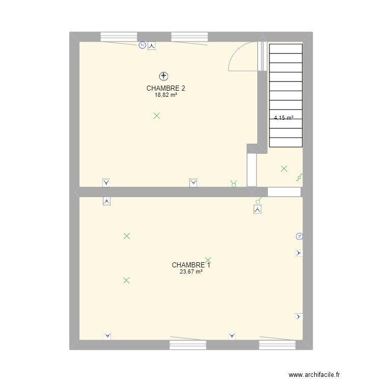 CHAMBRES ELECTRICITE. Plan de 3 pièces et 47 m2