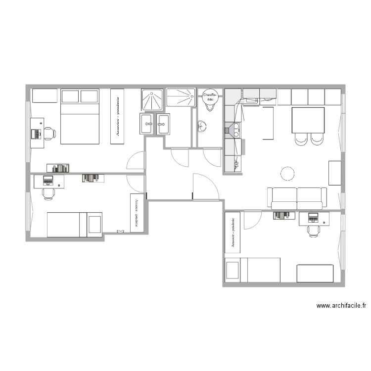 Aulnay Projet OVF meublé Final. Plan de 6 pièces et 61 m2