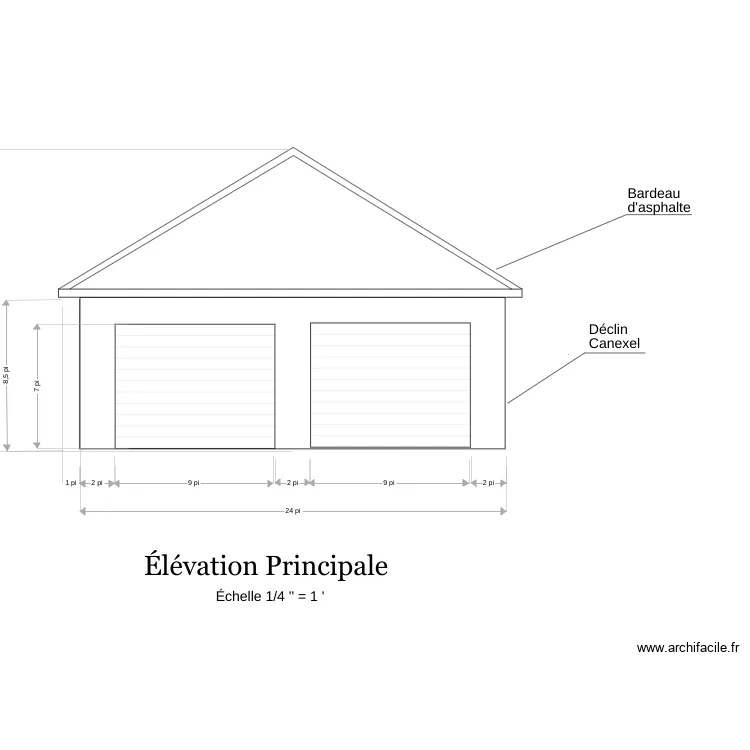 Garage élévation principale. Plan de Garage élévation principale. Plan de