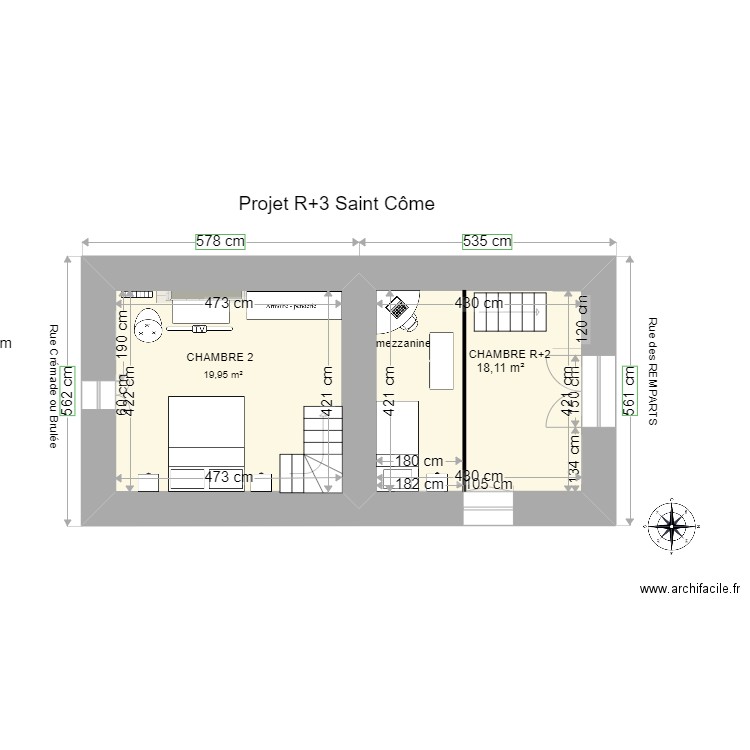 Projet R+3 Saint Côme bis. Plan de 2 pièces et 38 m2