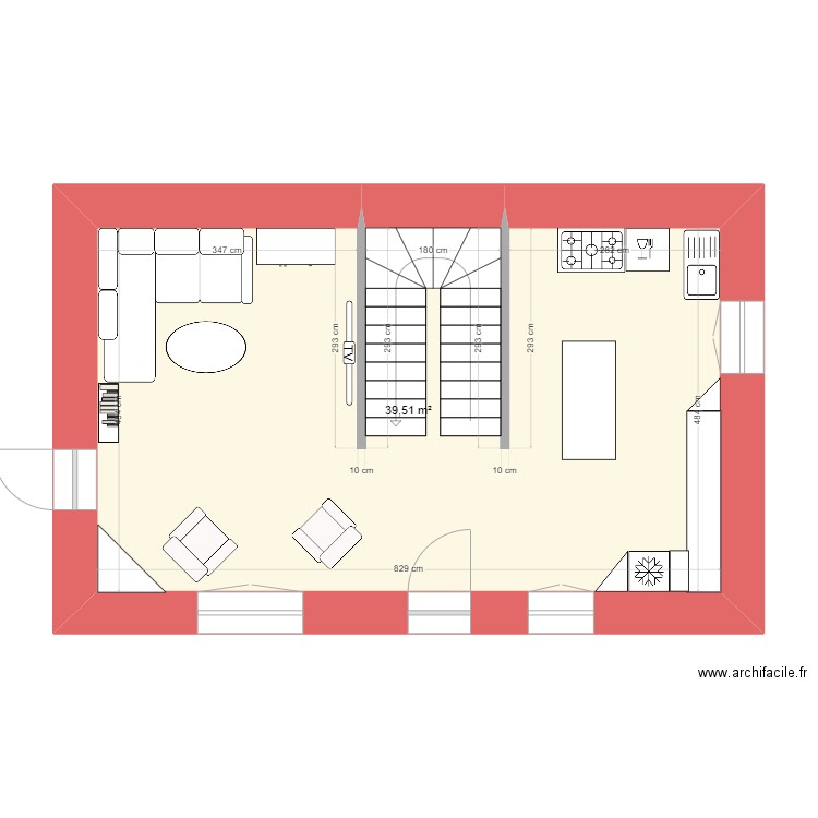 maison rdc. Plan de 1 pièce et 40 m2