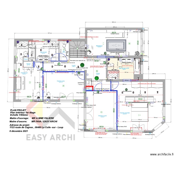 Plan Falière 1 étage. Plan de 15 pièces et 111 m2