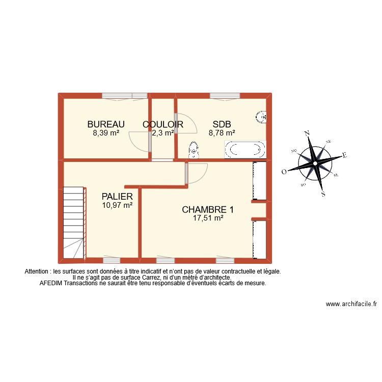 BI 5065 ETAGE 1. Plan de 6 pièces et 50 m2