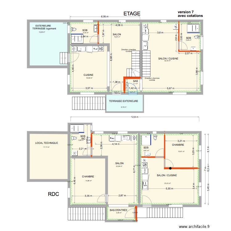 maison SCHNEIDER avec cotations version 7. Plan de 38 pièces et 204 m2