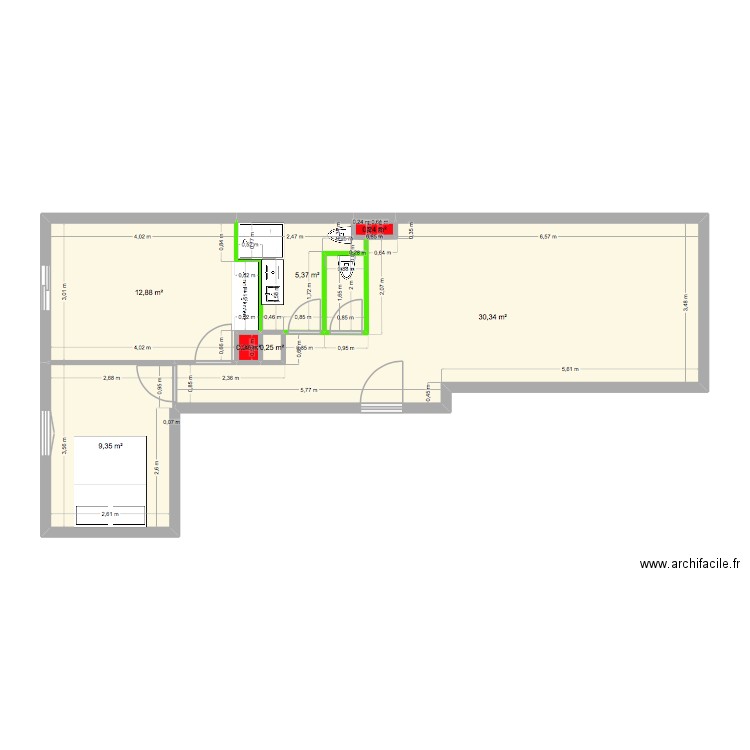 FLORIDA3. Plan de 7 pièces et 59 m2