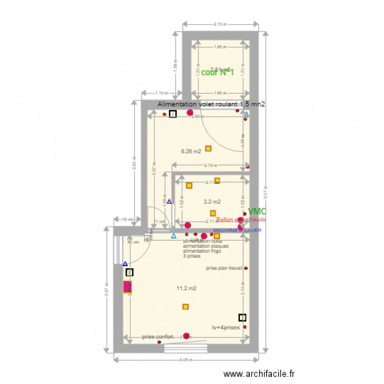 appart 1 habilité électricité. Plan de 0 pièce et 0 m2