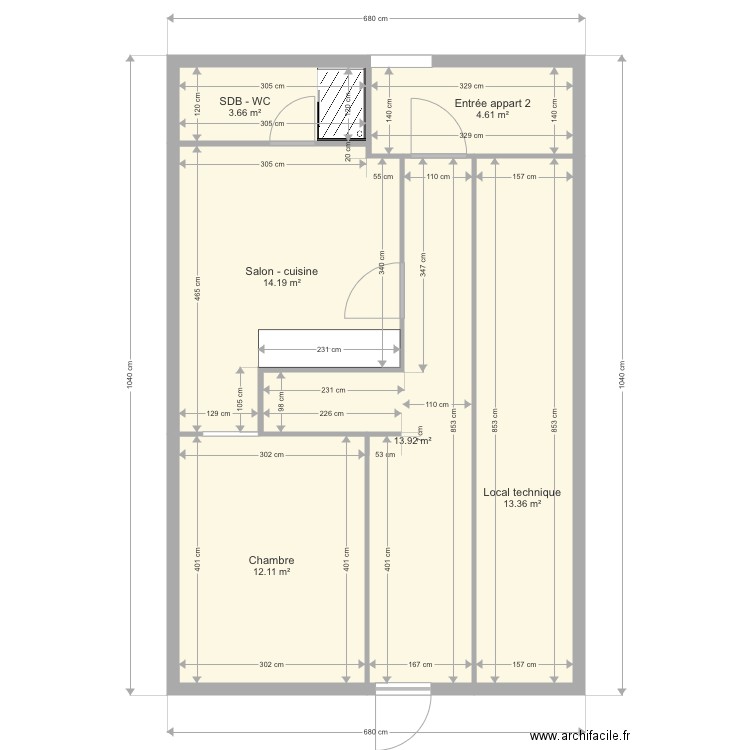 Projet pièce palière. Plan de 0 pièce et 0 m2