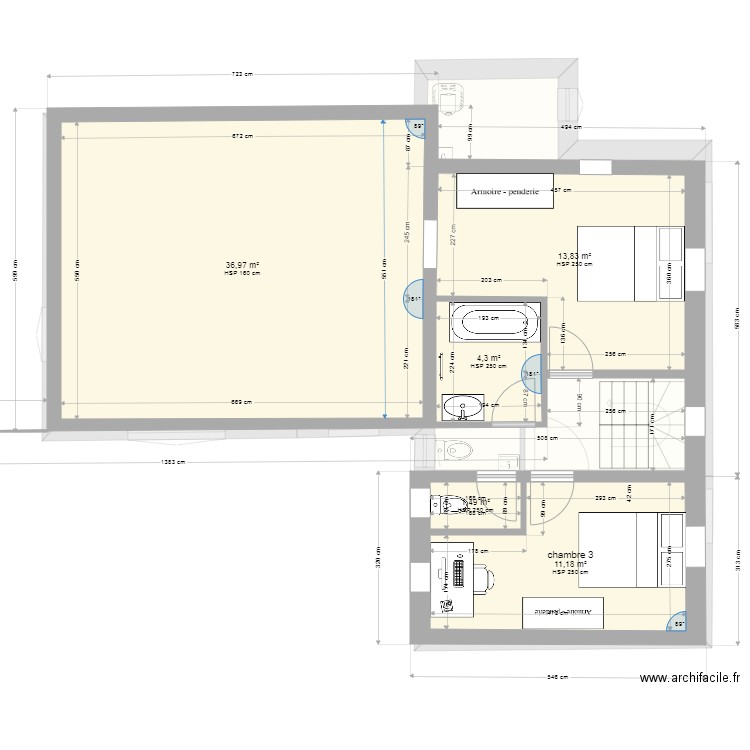 hochfelden avec projet apres charpentiet. Plan de 8 pièces et 183 m2