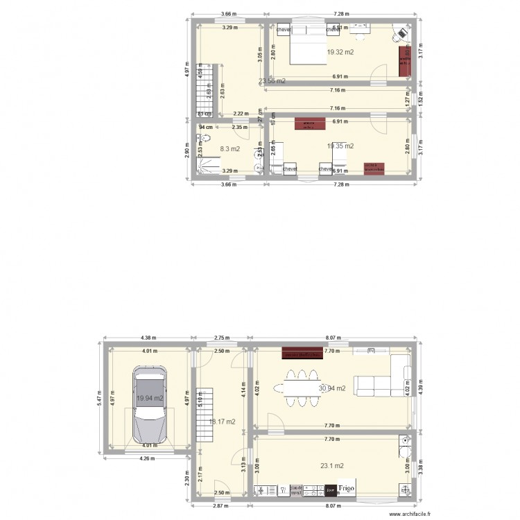 maison 2 étage 1. Plan de 0 pièce et 0 m2